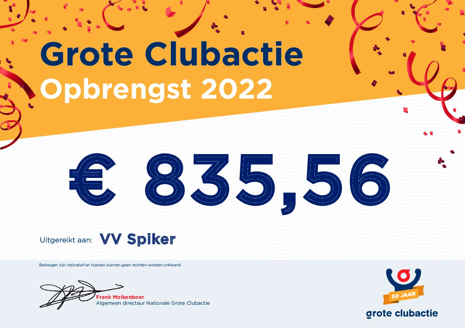 Digitale cheque voor VV Spiker